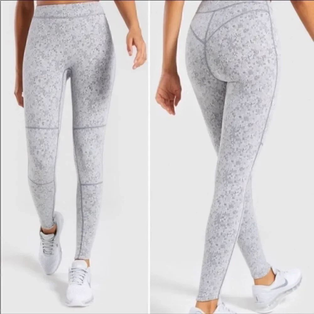 Gymshark Gray Fleur Marled Textured Full Ankle Length High Waist Leggings Sz S